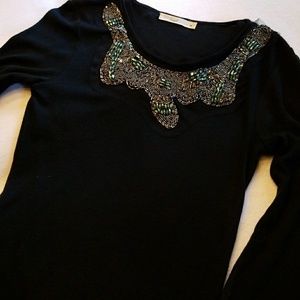 GIFTED Hazel Anthropology Beaded Sweater Mini Dress Tunic